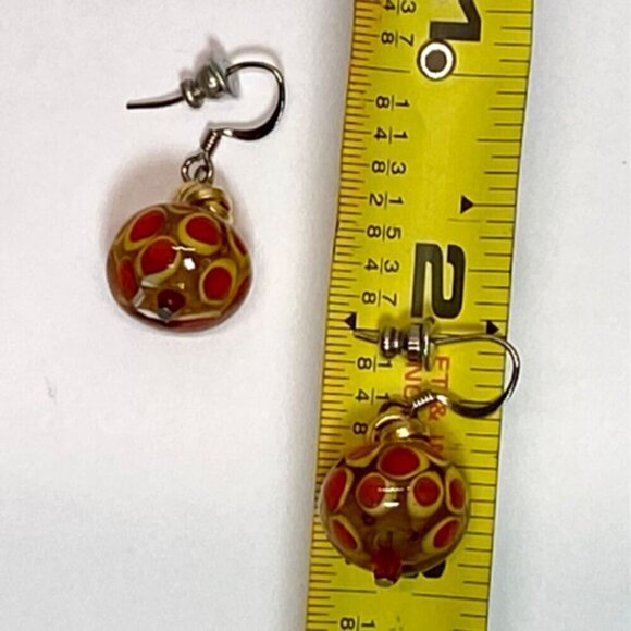 Murano Venetian Earrings Clear Glass Bead Multi Color Polka Dot Dangle Hook VTG - Picture 2 of 15
